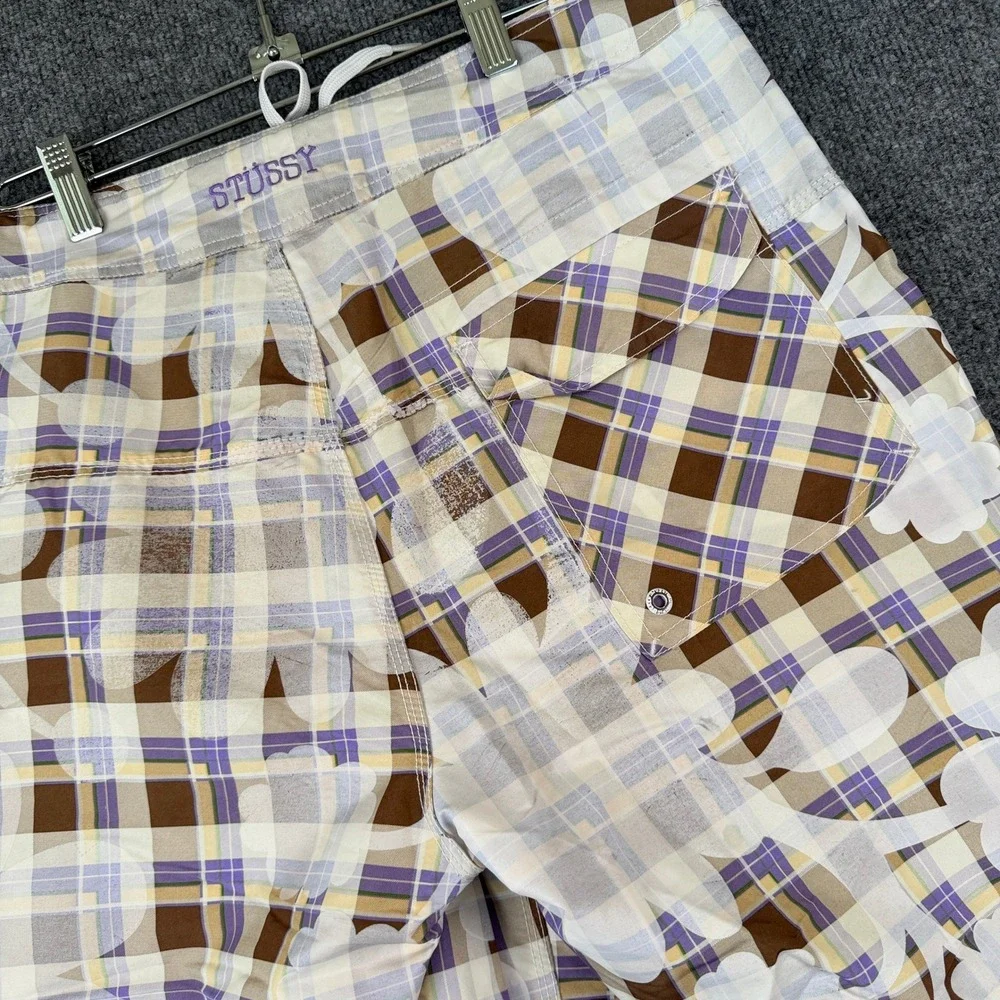 Vintage Stussy Board Shorts Mens 34 Plaid Floral Cargo Baggy Beach Swim Trunks